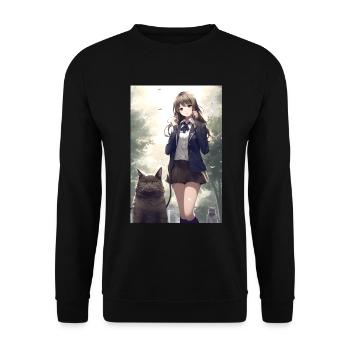 Anime Katze Frau Uniform Geschenk - Unisex Pullover - Schwarz - Vorne - Alina (178cm) & Michal (187cm)