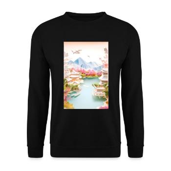 Japan Landscape Japanese Mountain Gift - Unisex Sweatshirt - black - Front - Alina (178cm) & Michal (187cm)