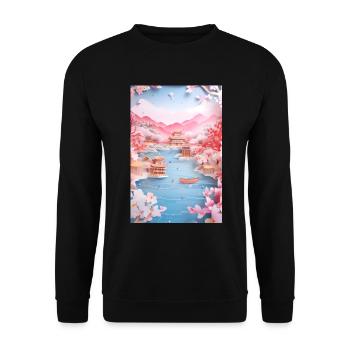 Japan Lake Landscape Nature Gift - Unisex Sweatshirt - black - Front - Alina (178cm) & Michal (187cm)