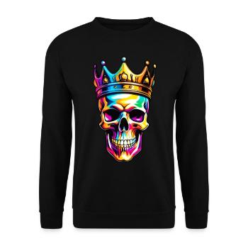 Bunter Totenkopf mit Krone - Unisex Pullover - Schwarz - Vorne - Alina (178cm) & Michal (187cm)