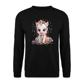 Einhorn Geburtstagfeier Mädchen Karneval Konfetti - Unisex Pullover - Schwarz - Vorne - Alina (178cm) & Michal (187cm)