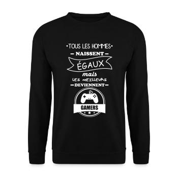 hommes gamer,geek,gaming,console - Sweat-shirt Unisexe - noir - Devant - Alina (178cm) & Michal (187cm)