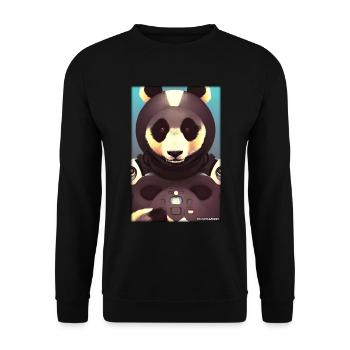 Pandabär Panda Astronaut Zukunft Sci-Fi Technik - Unisex Pullover - Schwarz - Vorne - Alina (178cm) & Michal (187cm)