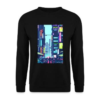 Tokyo City Stadt Cyber Punk Zukunft Sci-Fi Asien - Unisex Pullover - Schwarz - Vorne - Alina (178cm) & Michal (187cm)