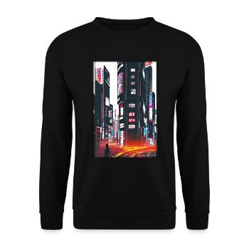 Tokyo City Stadt Cyber Punk Zukunft Sci-Fi Asien - Unisex Pullover - Schwarz - Vorne - Alina (178cm) & Michal (187cm)