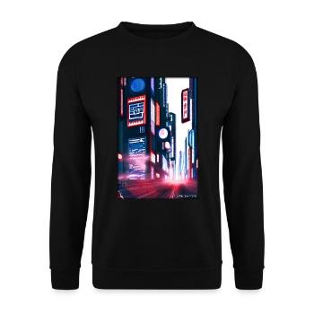 Tokyo City Stadt Cyber Punk Zukunft Sci-Fi Asien - Unisex Pullover - Schwarz - Vorne - Alina (178cm) & Michal (187cm)