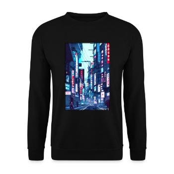 Tokyo City Stadt Cyber Punk Zukunft Sci-Fi Asien - Unisex Pullover - Schwarz - Vorne - Alina (178cm) & Michal (187cm)