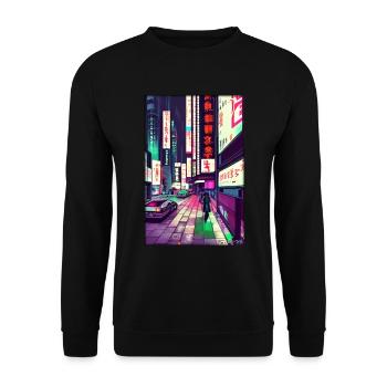 Tokyo City Stadt Cyber Punk Zukunft Sci-Fi Asien - Unisex Pullover - Schwarz - Vorne - Alina (178cm) & Michal (187cm)