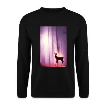 Hirsch Mond Mondlicht Wald Winter Schnee Waldtier - Unisex Pullover - Schwarz - Vorne - Alina (178cm) & Michal (187cm)