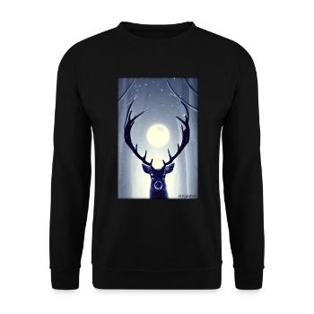 Hirsch Mond Mondlicht Wald Winter Schnee Waldtier - Unisex Pullover - Schwarz - Vorne - Alina (178cm) & Michal (187cm)
