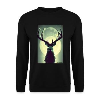 Hirsch Mond Mondlicht Wald Winter Schnee Waldtier - Unisex Pullover - Schwarz - Vorne - Alina (178cm) & Michal (187cm)