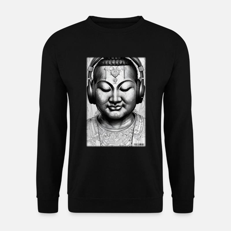Buddha Weisheitslehrer DJ Kopfhörer Musik Party - Unisex Pullover - Schwarz