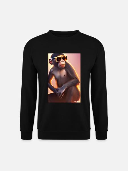 Affe Sonnenbrille Wildtier Affenkopf Tierwelt Zoo - Unisex Pullover - Schwarz