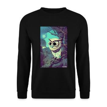 Eule Sonnenbrille Wildtier Vogel Waldtier Wald - Unisex Pullover - Schwarz - Vorne - Alina (178cm) & Michal (187cm)