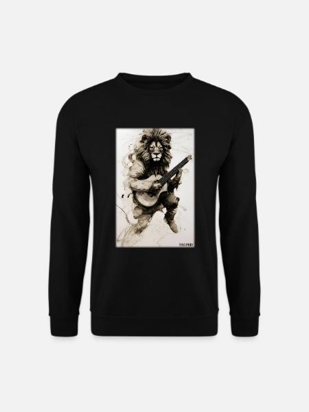 Löwe Gitarre Wildtier Musiker Raubkatze Zoo Natur - Unisex Pullover - Schwarz
