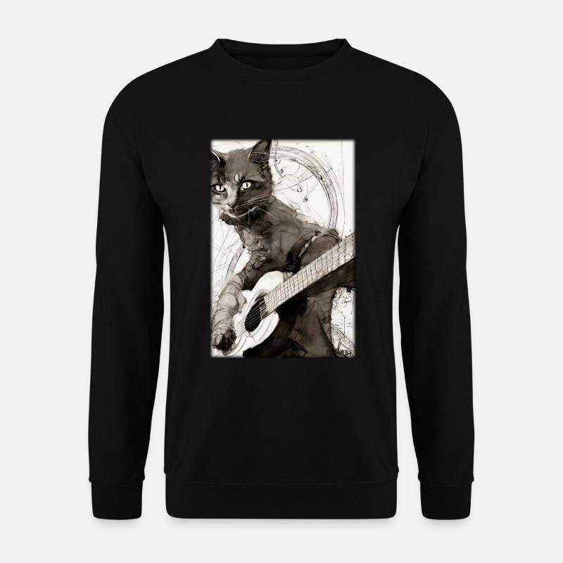 Katze Gitarre Haustier Musiker Katzenfreund - Unisex Pullover - Schwarz