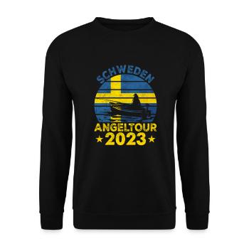 Schweden Angeltour 2023 Angeltrip Angelurlaub - Unisex Pullover - Schwarz - Vorne - Alina (178cm) & Michal (187cm)