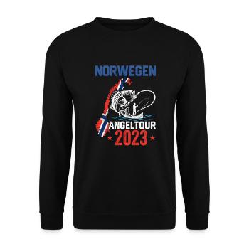 Norwegen Angeltour 2023 Angelurlaub Norwegen 2023 - Unisex Pullover - Schwarz - Vorne - Alina (178cm) & Michal (187cm)