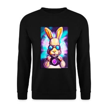 Hase Osterhase Ostern Cyber Zukunft Sci-Fi Tier - Unisex Pullover - Schwarz - Vorne - Alina (178cm) & Michal (187cm)