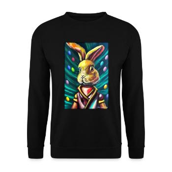 Hase Osterhase Ostern Cyber Zukunft Sci-Fi Tier - Unisex Pullover - Schwarz - Vorne - Alina (178cm) & Michal (187cm)