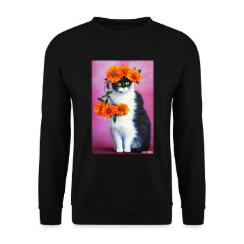 Cat Flower Nature Flowering Garden Cat Love Cat - Unisex Sweatshirt - black - Front - Alina (178cm) & Michal (187cm)