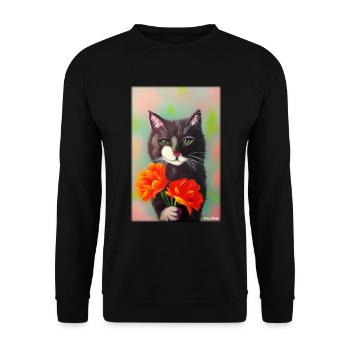 Cat Flower Nature Flowering Garden Cat Love Cat - Unisex Sweatshirt - black - Front - Alina (178cm) & Michal (187cm)