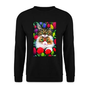 Cat Flower Nature Flowering Garden Cat Love Cat - Unisex Sweatshirt - black - Front - Alina (178cm) & Michal (187cm)