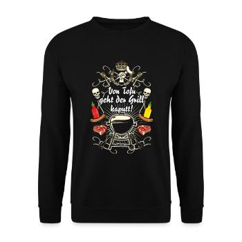Tofu macht den Grill kaputt - Unisex Pullover - Schwarz - Vorne - Alina (178cm) & Michal (187cm)