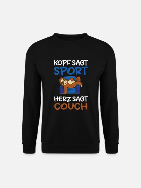 Kopf sagt Sport, Herz sagt Couch - Unisex Pullover - Schwarz