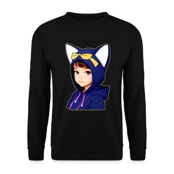 Mignon Anime Manga Fille avec Cat Hoodie - Sweat-shirt Unisexe - noir - Devant - Alina (178cm) & Michal (187cm)