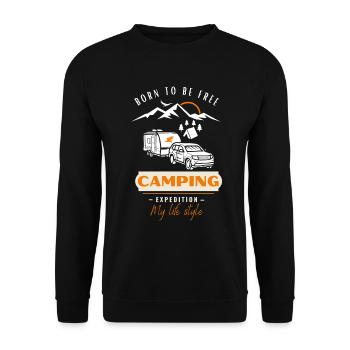 Camping caravans, camping friends born to be free - Unisex Sweatshirt - black - Front - Alina (178cm) & Michal (187cm)