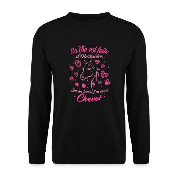 T-shirt équitation - J'ai mon Cheval - Sweat-shirt Unisexe - noir - Devant - Alina (178cm) & Michal (187cm)