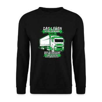 LKW-Fahrer Trucker Fernfahrer Brummi Fahrer - Unisex Pullover - Schwarz - Vorne - Alina (178cm) & Michal (187cm)
