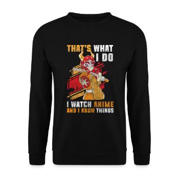 Anime Senpai Kunst - Unisex Pullover - Schwarz - Vorne - Alina (178cm) & Michal (187cm)