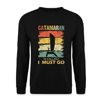 Katamaran ruft an Spruch Lustig Retro Style - Unisex Pullover - Schwarz - Vorne - Alina (178cm) & Michal (187cm)