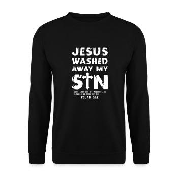Jesus washed away my Sin - Psalm 51:2 - Unisex Pullover - Schwarz - Vorne - Alina (178cm) & Michal (187cm)