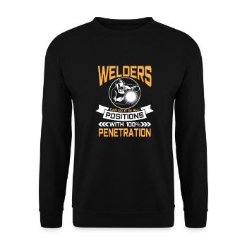 Welders do it in all positions 100% Penetration - Unisex Pullover - Schwarz - Vorne - Alina (178cm) & Michal (187cm)