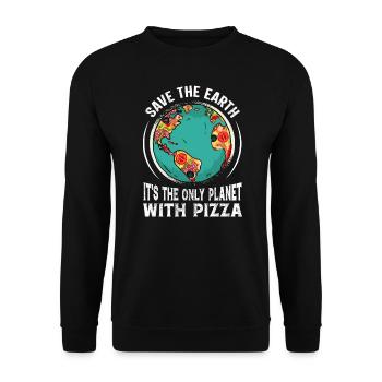 Rette die Erde, es ist der einzige Planet mit Pizza - Unisex Pullover - Schwarz - Vorne - Alina (178cm) & Michal (187cm)