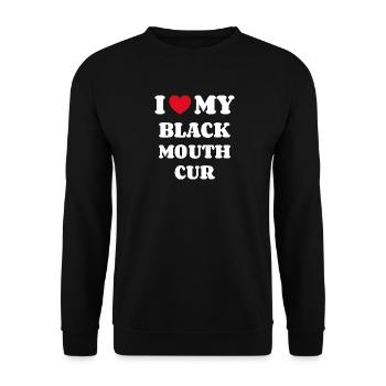 I Love My Black Mouth Cur - Unisex Pullover - Schwarz - Vorne - Alina (178cm) & Michal (187cm)