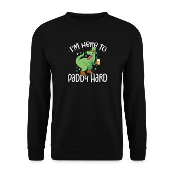 Leprechaun T-Rex Dino Bier I'm Here To Paddy Hard - Unisex Pullover - Schwarz - Vorne - Alina (178cm) & Michal (187cm)