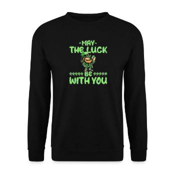 St. Patricks Day Leprechaun Glück Spruch Kleeblatt - Unisex Pullover - Schwarz - Vorne - Alina (178cm) & Michal (187cm)