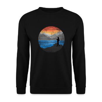 Anglers fish in the lake with mountains at sunrise - Unisex Sweatshirt - black - Front - Alina (178cm) & Michal (187cm)