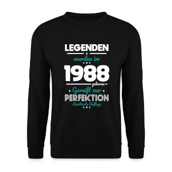 35. Geburtstag - Legenden wurden im 1988 - Unisex Pullover - Schwarz - Vorne - Alina (178cm) & Michal (187cm)