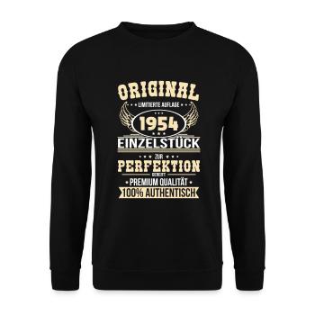 70. Geburtstag - Original 1954 Einzelstück - Unisex Pullover - Schwarz - Vorne - Alina (178cm) & Michal (187cm)