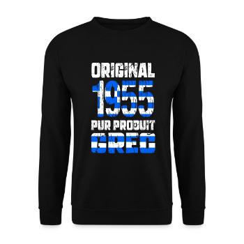 70. Geburtstag - Original 1955 - Griechisch - Unisex Pullover - Schwarz - Vorne - Alina (178cm) & Michal (187cm)
