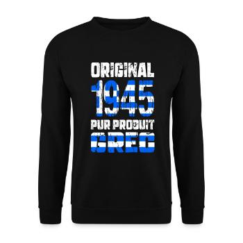 80. Geburtstag - Original 1945 - Griechisch - Unisex Pullover - Schwarz - Vorne - Alina (178cm) & Michal (187cm)