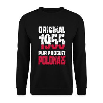 70. Geburtstag - Original 1955 - Polnisch - Unisex Pullover - Schwarz - Vorne - Alina (178cm) & Michal (187cm)