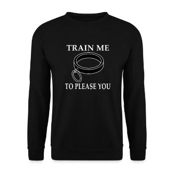 BDSM Halsband Train Me To Please You Sub Geschenk - Unisex Pullover - Schwarz - Vorne - Alina (178cm) & Michal (187cm)