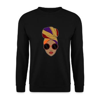 Afro Black Woman Kopfbedeckung Style - Unisex Pullover - Schwarz - Vorne - Alina (178cm) & Michal (187cm)