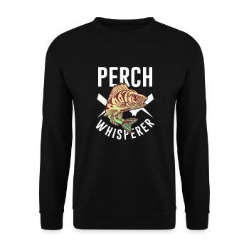 Barsch Flüsterer Lustiger Fisch - Unisex Pullover - Schwarz - Vorne - Alina (178cm) & Michal (187cm)